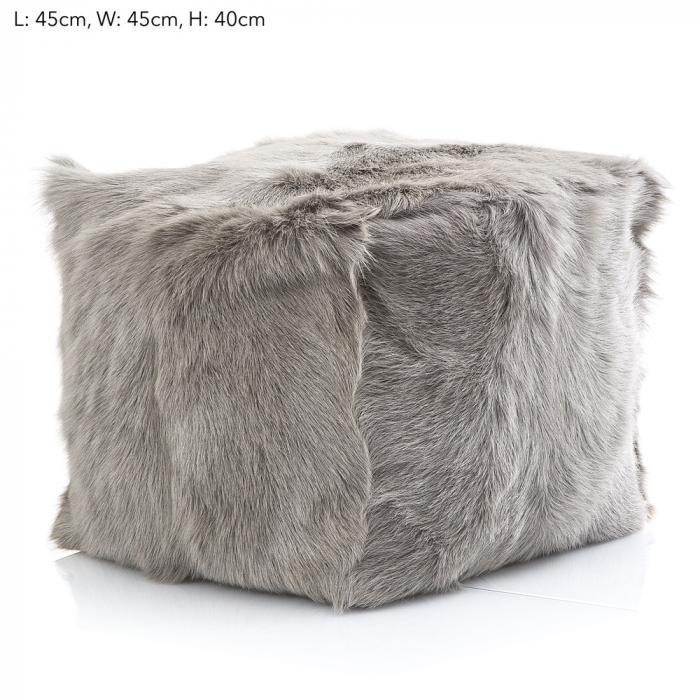 Petra Goat Fur Pouf 45x45x40 Grey-abc