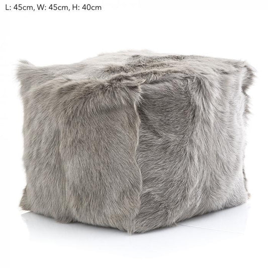 Petra Goat Fur Pouf 45x45x40 Grey-abc