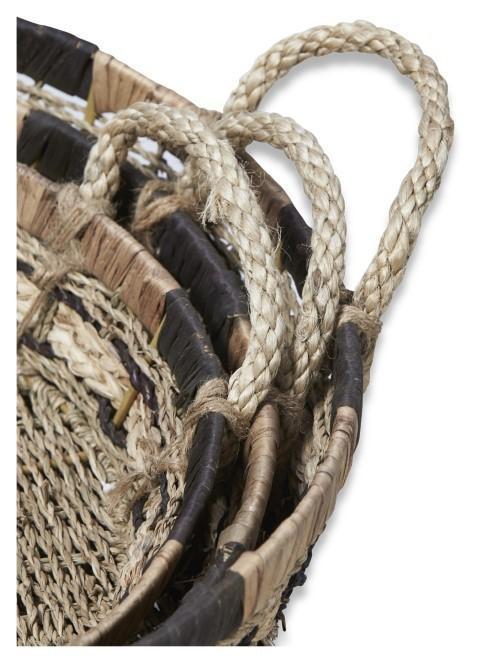 Equador Set of 3 Round Water Hyacinth Trays - Black/Natural-abc