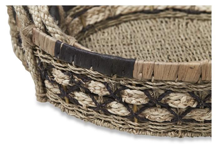Equador Set of 3 Round Water Hyacinth Trays - Black/Natural-abc
