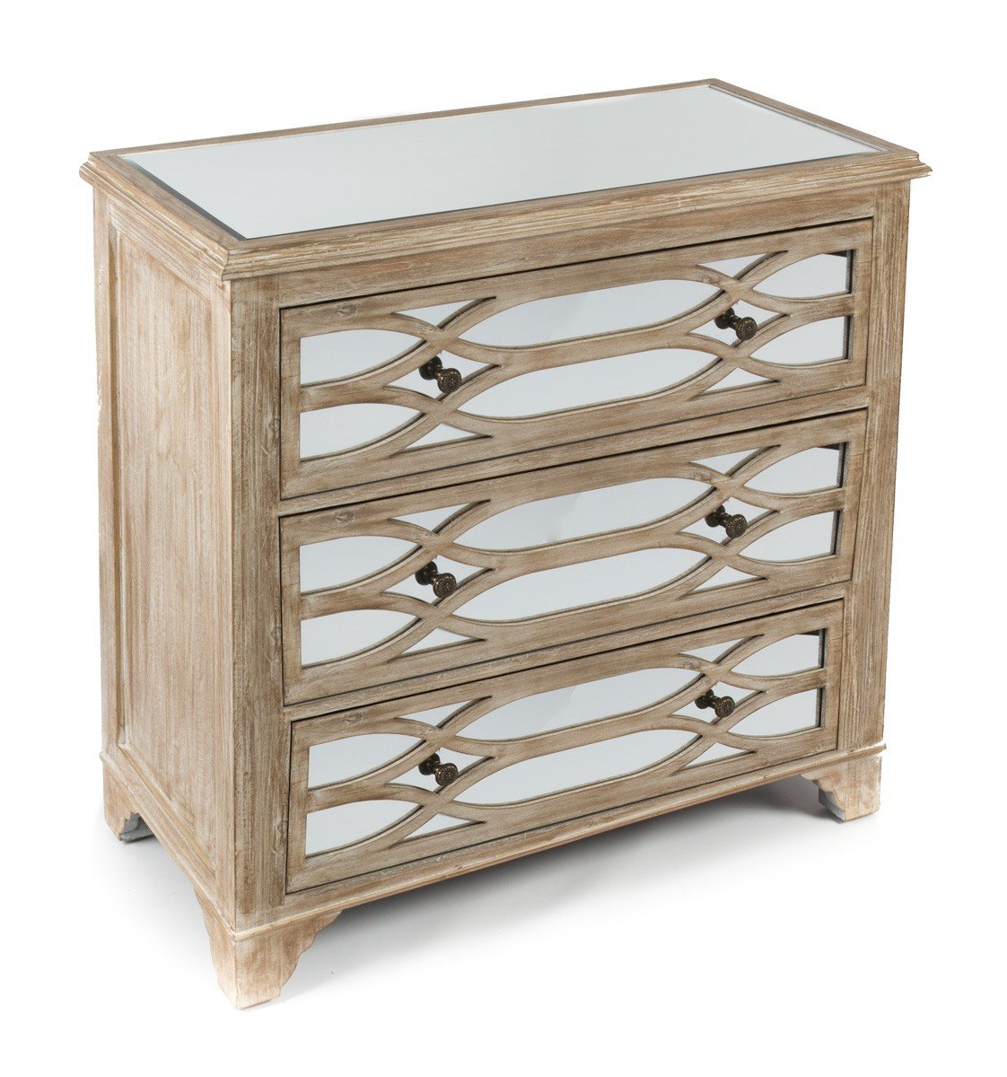 Wooden Lattice 3 Draw Mirrored Cabinet-abc
