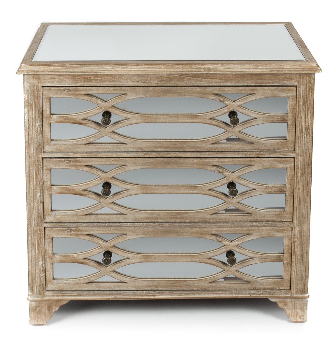 Wooden Lattice 3 Draw Mirrored Cabinet-abc