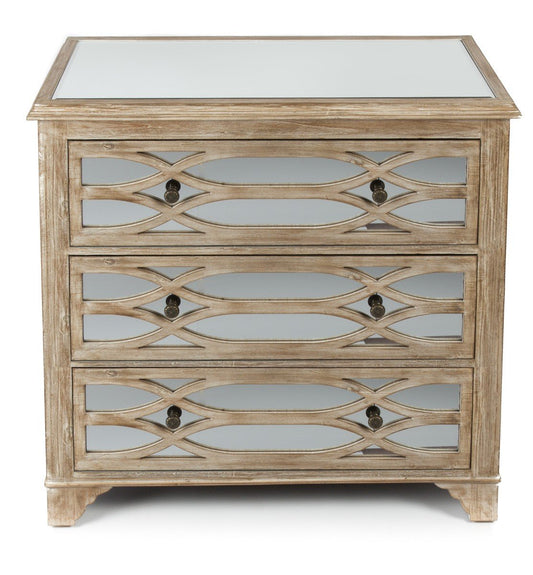 Wooden Lattice 3 Draw Mirrored Cabinet-abc