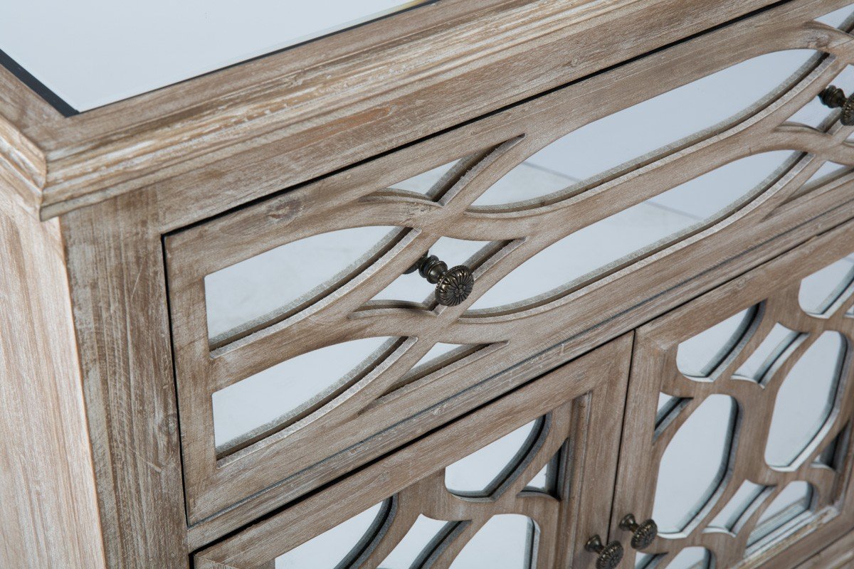 Wooden Lattice 3 Draw Mirrored Cabinet-abc