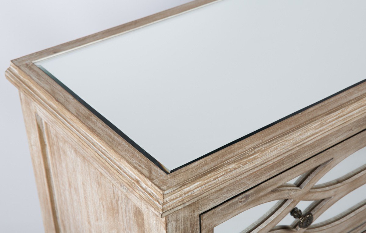 Wooden Lattice 3 Draw Mirrored Cabinet-abc