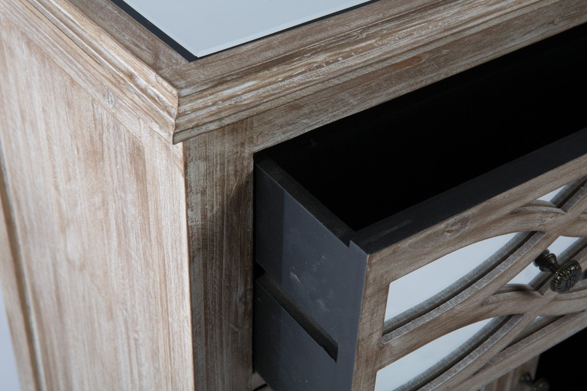 Wooden Lattice 3 Draw Mirrored Cabinet-abc