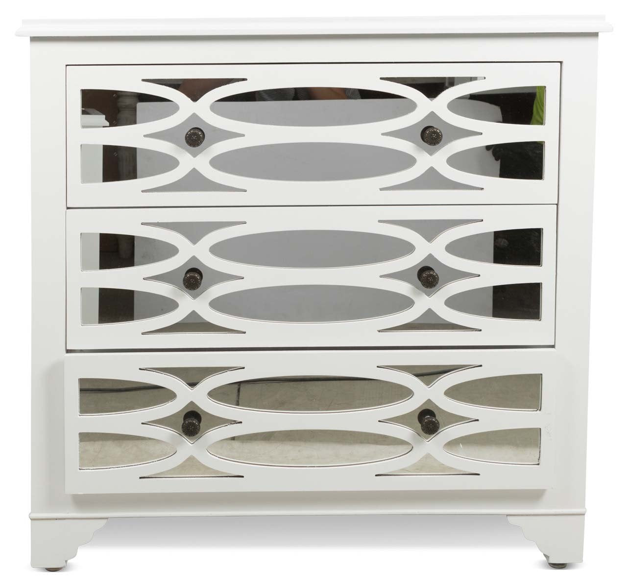 Wooden 3 Draw Lattice Mirrored Cabinet-abc