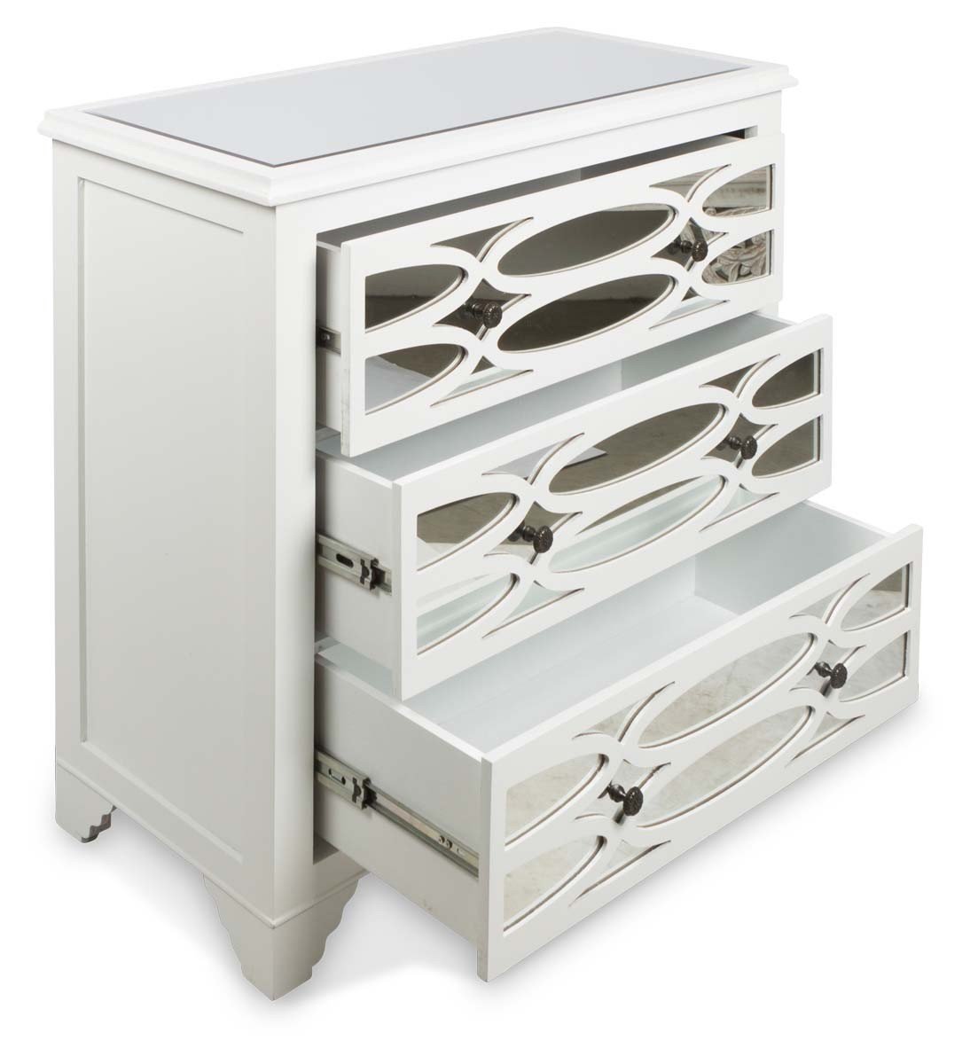 Wooden 3 Draw Lattice Mirrored Cabinet-abc