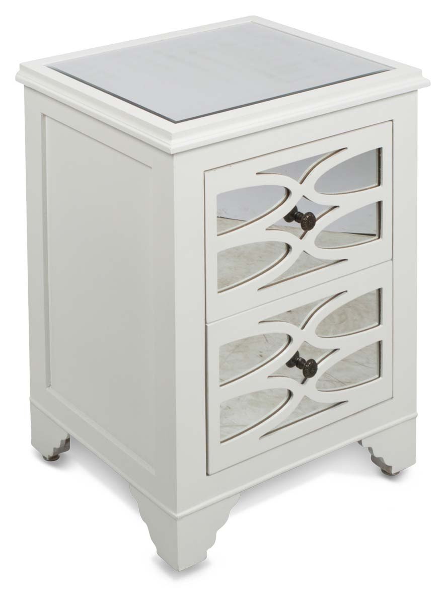 2 Draw Wooden Lattice Mirrored Bedside Table-abc