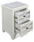 2 Draw Wooden Lattice Mirrored Bedside Table-abc