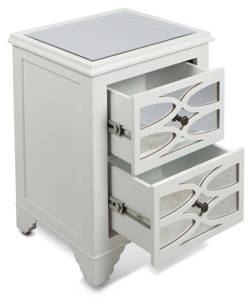 2 Draw Wooden Lattice Mirrored Bedside Table-abc