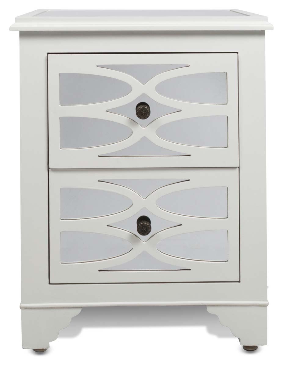 2 Draw Wooden Lattice Mirrored Bedside Table-abc