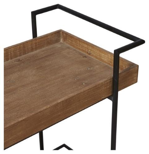 Heritage Wood and Metal Kitchen Trolley Cart - Natural/Matt Black-abc
