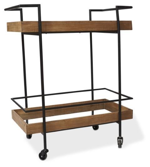 Heritage Wood and Metal Kitchen Trolley Cart - Natural/Matt Black-abc
