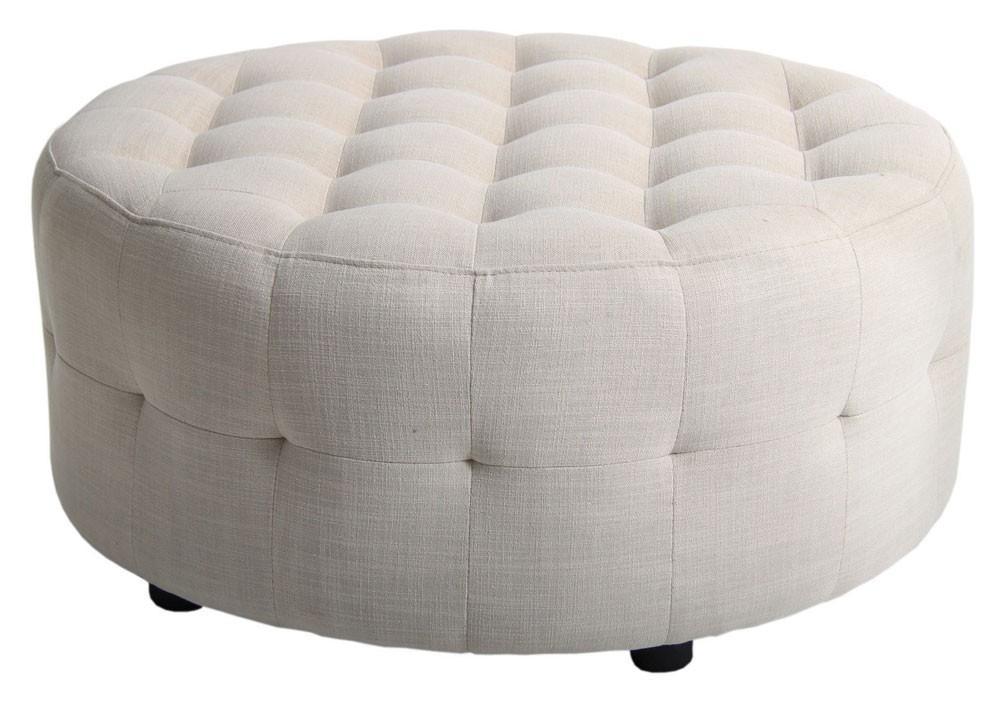 Round Ottoman w/Buttons on Top -Linen-abc