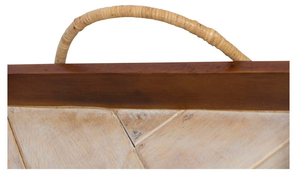 Mavi Wooden Tray with Chevron Pattern and Rattan Handles-abc