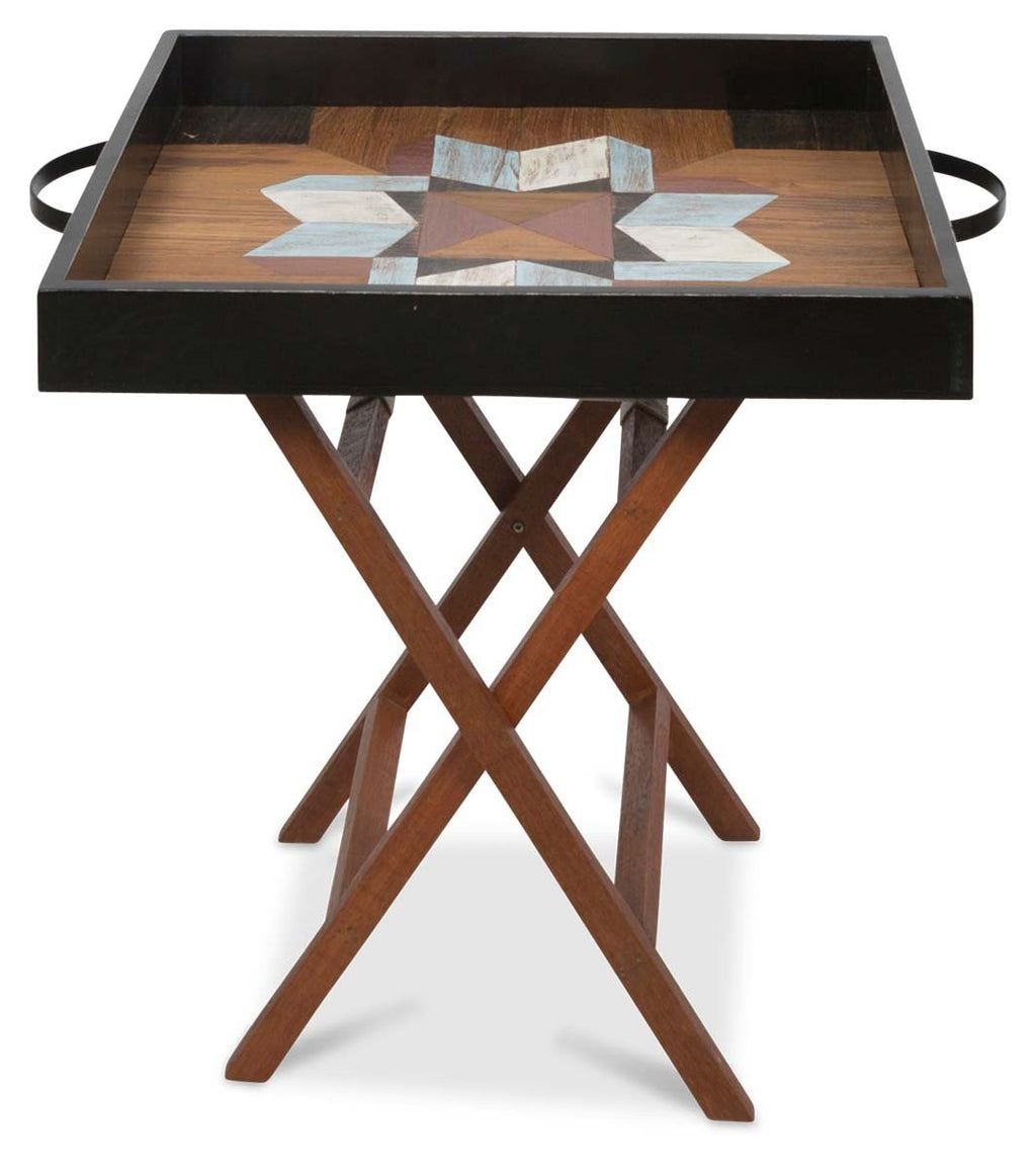 Antol Antique Wooden Tray on STand with Medallion Pattern-abc
