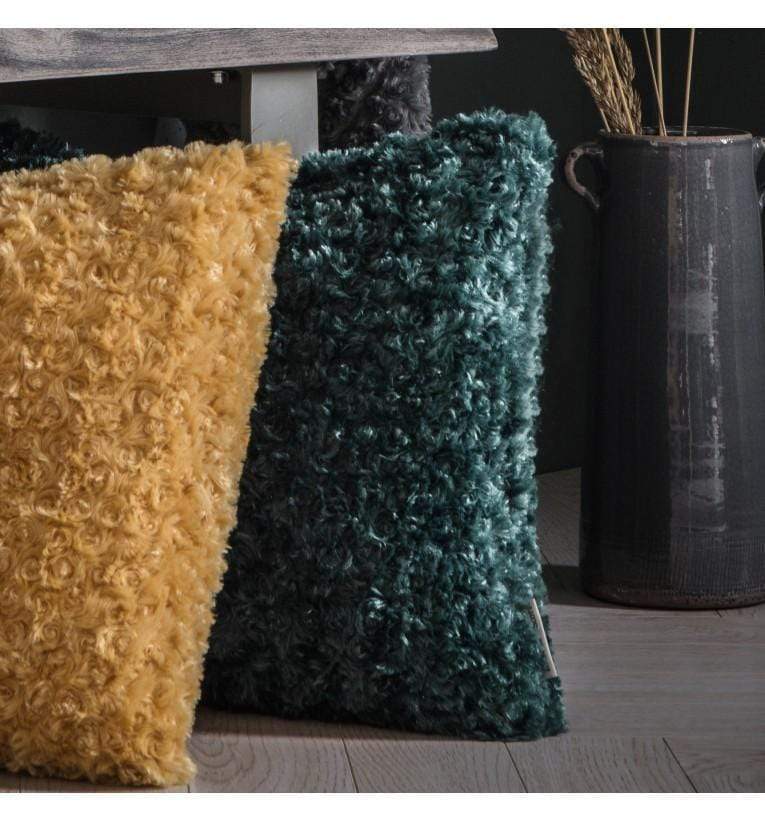 Woodlander Faux Fur Cushion Teal-abc