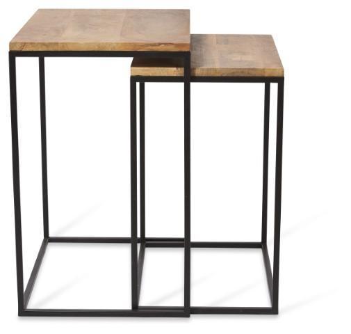 Ava Set of 2 Rectangular Nested Side Tables with Mango Wood Top and Iron Legs - Natural/Black-abc