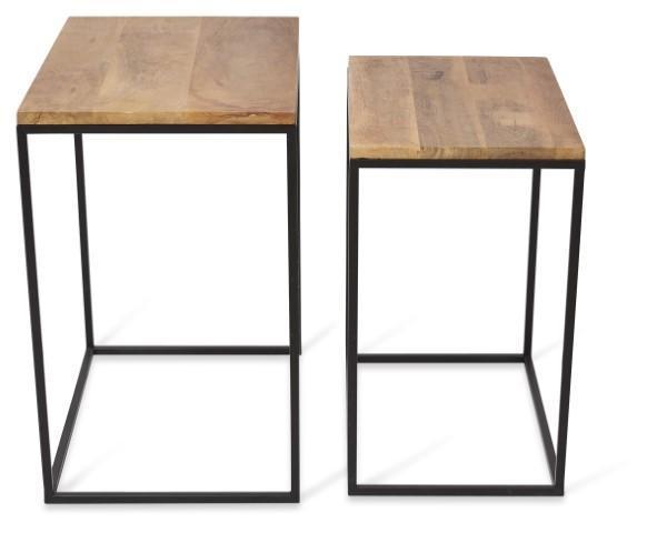 Ava Set of 2 Rectangular Nested Side Tables with Mango Wood Top and Iron Legs - Natural/Black-abc
