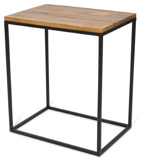 Ava Set of 2 Rectangular Nested Side Tables with Mango Wood Top and Iron Legs - Natural/Black-abc