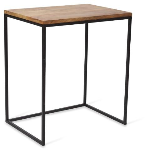 Ava Set of 2 Rectangular Nested Side Tables with Mango Wood Top and Iron Legs - Natural/Black-abc