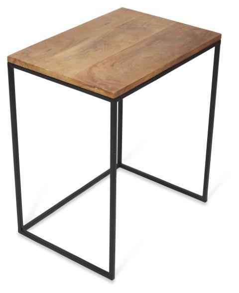 Ava Set of 2 Rectangular Nested Side Tables with Mango Wood Top and Iron Legs - Natural/Black-abc
