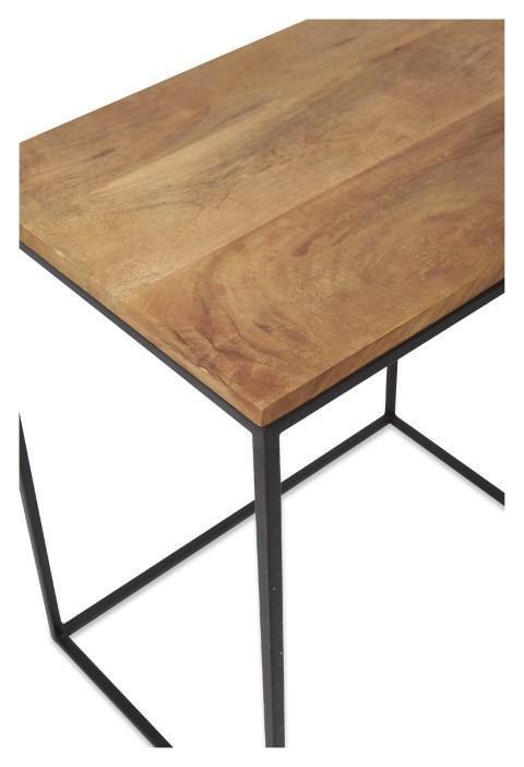 Ava Set of 2 Rectangular Nested Side Tables with Mango Wood Top and Iron Legs - Natural/Black-abc
