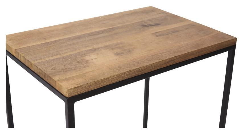 Ava Set of 2 Rectangular Nested Side Tables with Mango Wood Top and Iron Legs - Natural/Black-abc