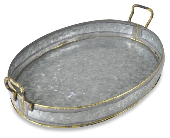 Austin Oval Iron Tray with Handle - Silver Oxidize-abc