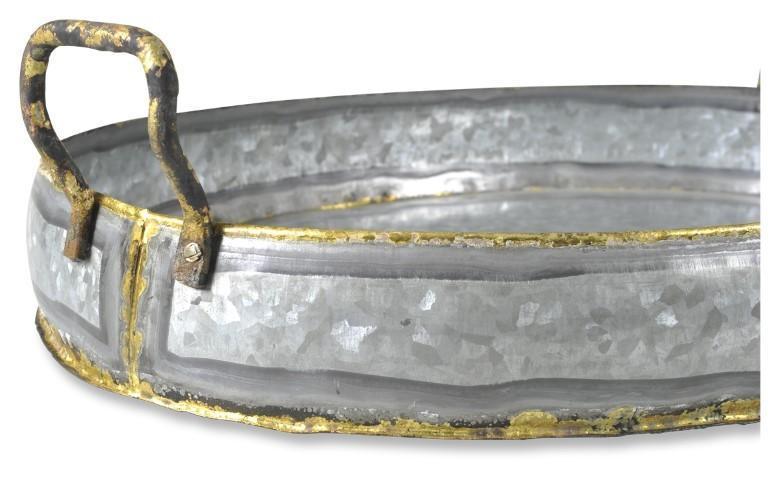 Austin Oval Iron Tray with Handle - Silver Oxidize-abc