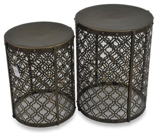 Set of 2 Jaipur Cutwork Side Table - Gold Antique-abc