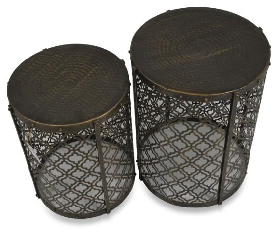 Set of 2 Jaipur Cutwork Side Table - Gold Antique-abc