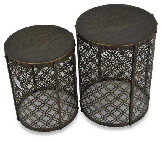Set of 2 Jaipur Cutwork Side Table - Gold Antique-abc