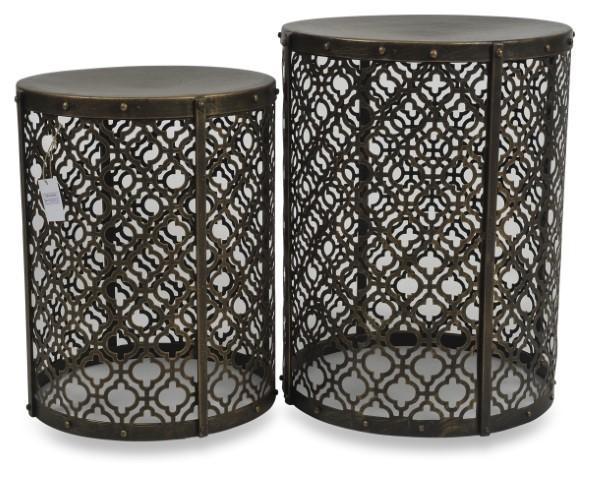 Set of 2 Jaipur Cutwork Side Table - Gold Antique-abc