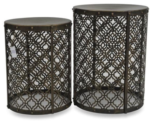Set of 2 Jaipur Cutwork Side Table - Gold Antique-abc