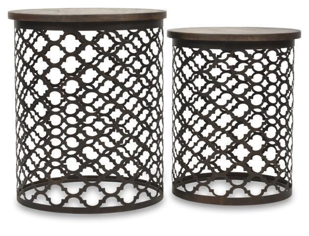 Set of 2 Taj Iron Cutwork Side Table - Bronze/Charcoal-abc