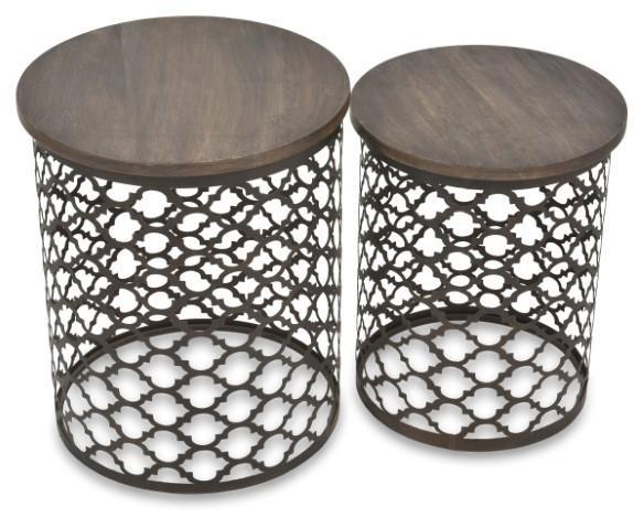 Set of 2 Taj Iron Cutwork Side Table - Bronze/Charcoal-abc
