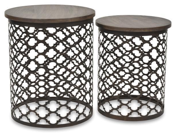 Set of 2 Taj Iron Cutwork Side Table - Bronze/Charcoal-abc