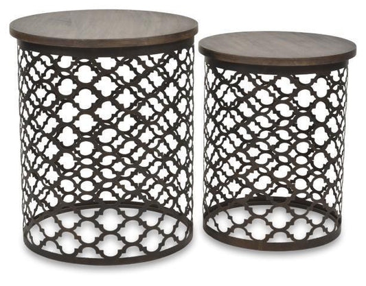 Set of 2 Taj Iron Cutwork Side Table - Bronze/Charcoal-abc