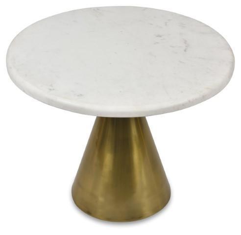 Pedastal Marble Iron Side Table - Antique Brass-abc