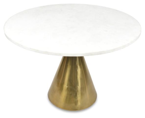Pedastal Marble Iron Dining Table - Antique Brass-abc