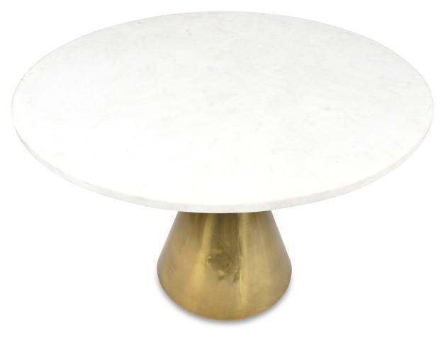 Pedastal Marble Iron Dining Table - Antique Brass-abc