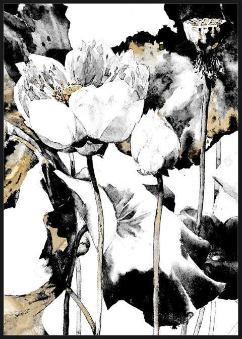 Floral Foil Framed Canvas Wall Art - Multicolour-abc