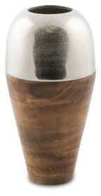 Pinda Wood and Aluminium Flower Vase Small-abc