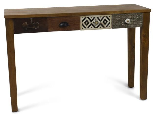 Four Drawer Infinity Mango Wood Console with Bone inlay - Natural-abc