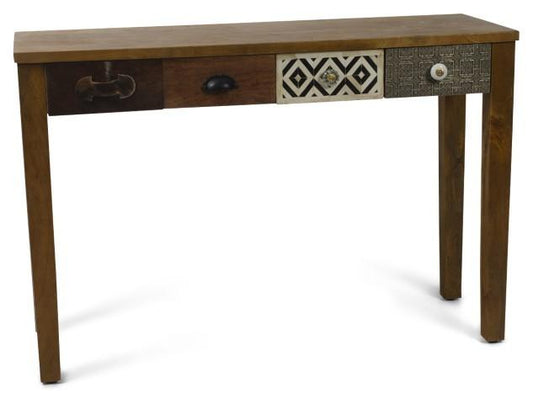 Four Drawer Infinity Mango Wood Console with Bone inlay - Natural-abc