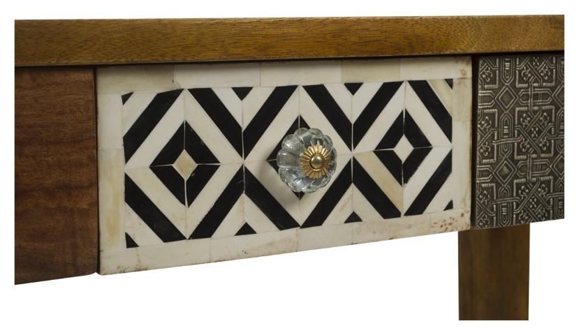 Four Drawer Infinity Mango Wood Console with Bone inlay - Natural-abc