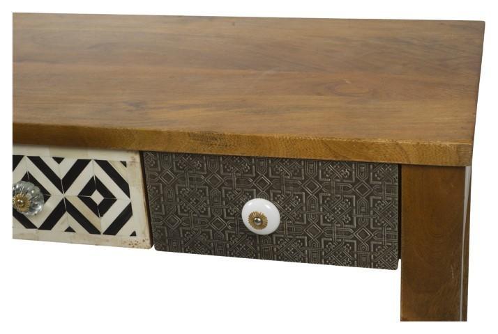 Four Drawer Infinity Mango Wood Console with Bone inlay - Natural-abc
