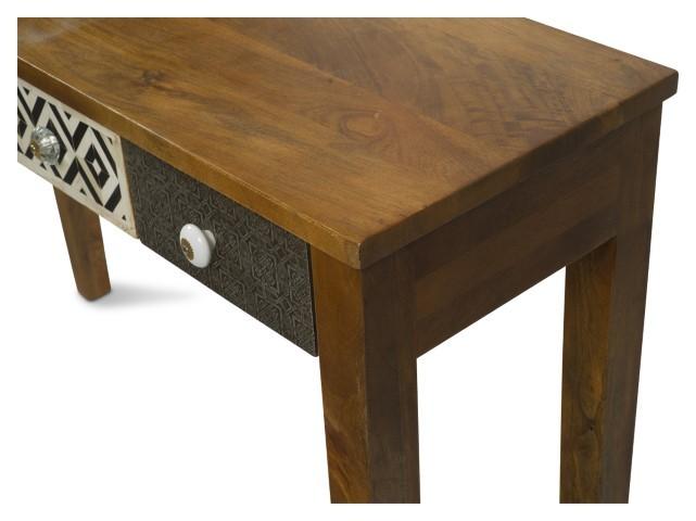 Four Drawer Infinity Mango Wood Console with Bone inlay - Natural-abc